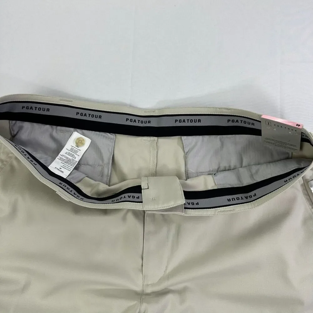 PGA Tour Men's Active Waistband Beige Golf Shorts 40 NWT 6 Pockets 50 UPF